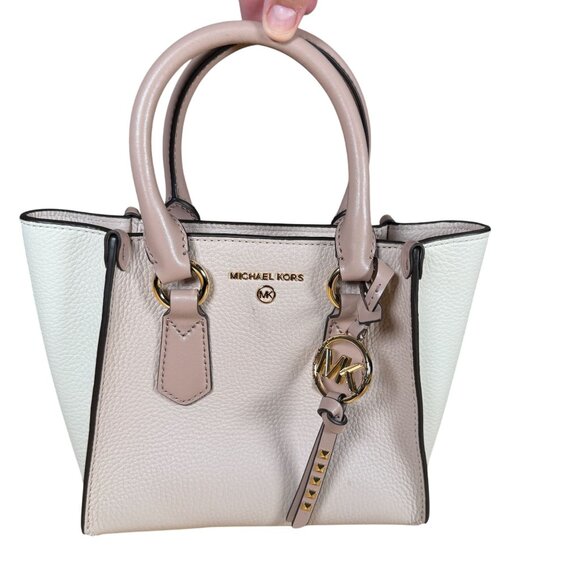 MICHAEL Michael Kors Kris Small Pebbled Leather Satchel Pink & Ivory in EUC! - Picture 1 of 13